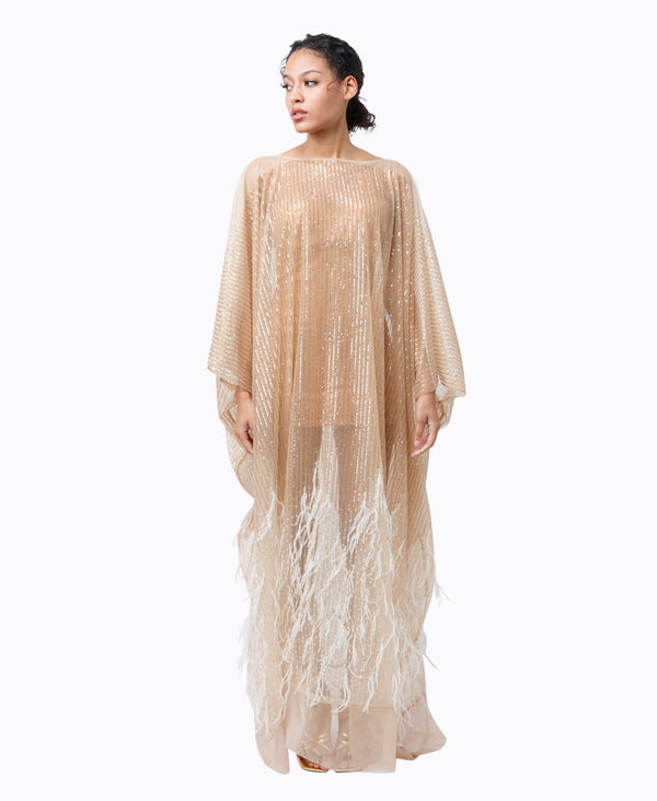 Sahara Mini Sequin Ostrich Feather Embellished Kaftan Dress