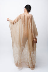 Sahara Mini Sequin Ostrich Feather Embellished Kaftan Dress Gown back view