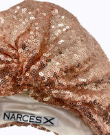 Rose Gold Sequin Silk Knot Turban Hat