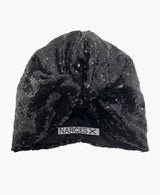 Black Sequin Silk Knot Turban Hat