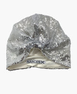 Silver Sequin Silk Knot Turban Hat