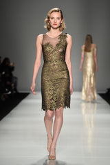 Gold lace black sheer dress