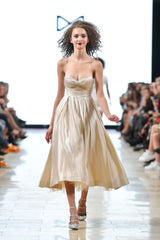 Strapless silk satin midi dress