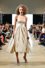 Strapless silk satin midi dress