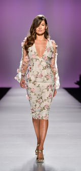 Floral Deep V Neck Knee cocktail dress