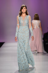 Lace embellished long sleeve gown