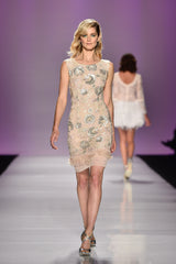 Fitted leather sequin feather trim cocktail dress