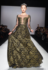 Gold lace embellished gown