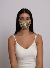 Blue Lemon Crochet Lace on Gold Lamé Mask