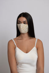 Adjustable Ivory Guipure Lace on Gold Lamé Mask