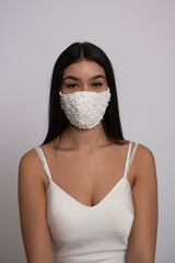 Ivory Ribbon 3D Flower Mask