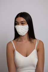 Ivory Ribbon 3D Flower Mask