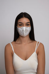 Adjustable Off White Jacquard Satin Mask