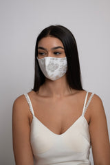 Adjustable Off White Jacquard Satin Mask