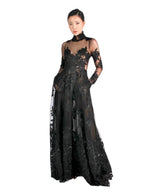 Narces gloss lace applique dress