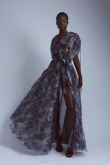 Cloudy Tie-Dye Wrap Gown