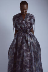 Cloudy Tie-Dye Wrap Gown
