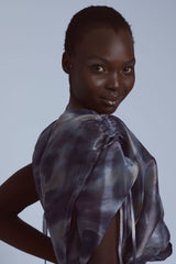Cloudy Tie-Dye Wrap Gown