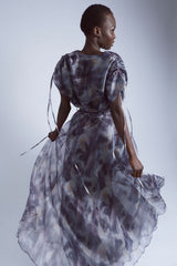 Cloudy Tie-Dye Wrap Gown