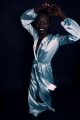 Aqua Silky Robe Gown
