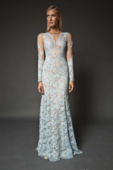 Lace embellished long sleeve gown
