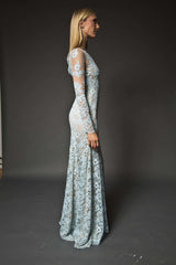 Lace embellished long sleeve gown