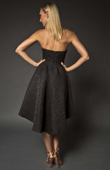 Black floral embellished strapless high low dress