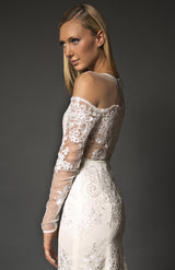 Off shoulder long sleeve gown