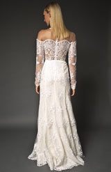 Off shoulder long sleeve gown