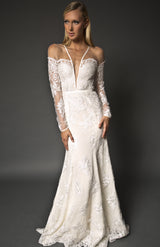 Off shoulder long sleeve gown