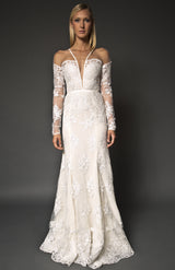 Off shoulder long sleeve gown