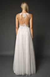 Strapless lace sheer back dress