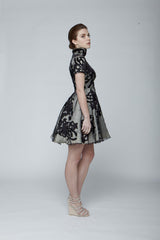 High collar silk dress