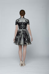 High collar silk dress