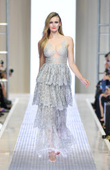 Silver metallic laced embellished dress