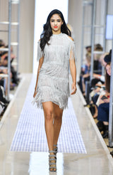 Silver grey fringe multi-layered dress