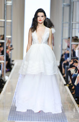 Two tiered lace embellishment mesh gown