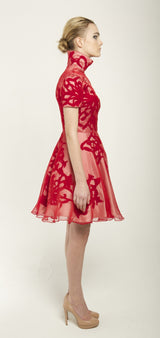 High collar silk dress