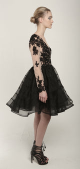 Floral mesh beaded silk organza dress