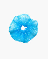 White Polka Dot Blue Tulle Super Scrunchie