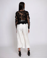 Black 3D Flower Sheer Top