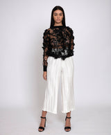 Black 3D Flower Sheer Top