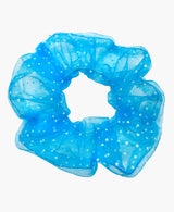 White Polka Dot Blue Tulle Ultra Scrunchie