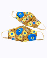 Blue Lemon Crochet Lace on Gold Lamé Mask
