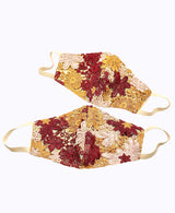 Burgundy Blush Crochet Lace on Gold Lamé Mask