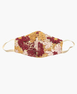 Burgundy Blush Crochet Lace on Gold Lamé Mask