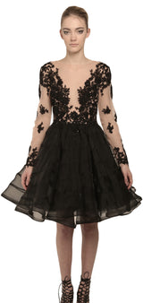 Floral mesh beaded silk organza dress