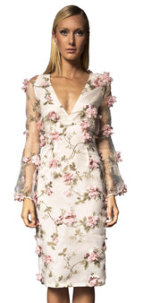 Floral Deep V Neck Knee cocktail dress