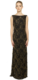 Black floral metallic bead embellished gown