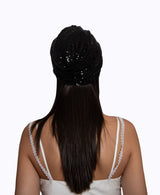 Black Sequin Silk Knot Turban Hat